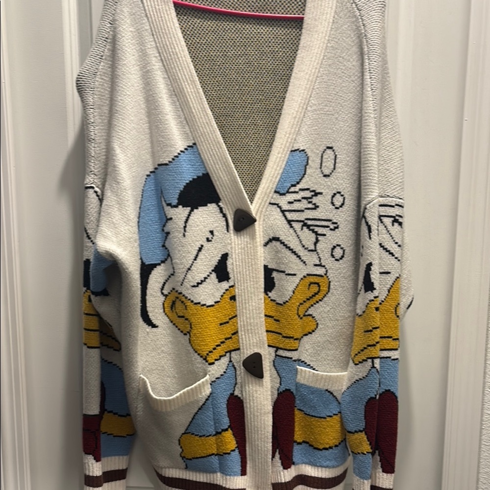 Disney Cream and Blue Donald Duck Cardigan Sweater